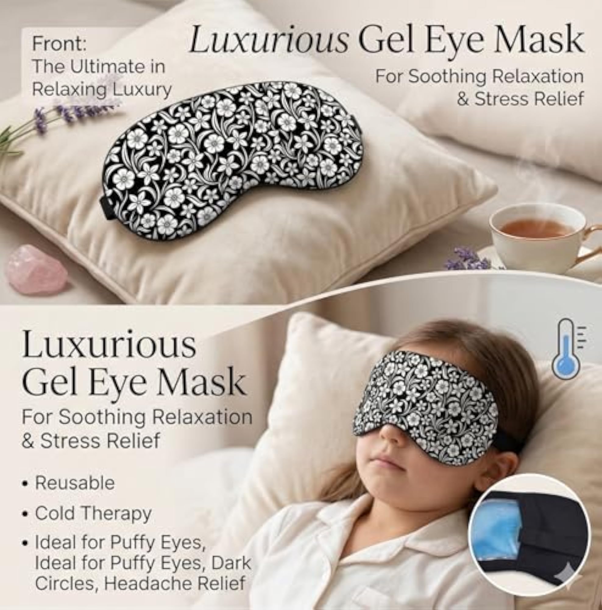 Therapeutic Ice Pack Eye Mask, Reusable Cooling Gel Compress